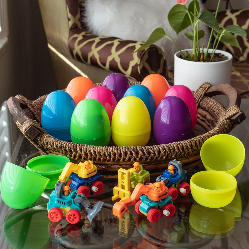 wind up construction vehicle toy filled Easter eggs 12pcs F-492