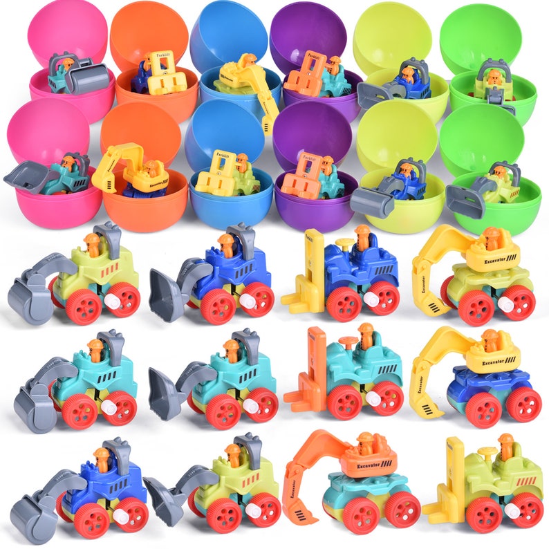 wind up construction vehicle toy filled Easter eggs 12pcs F-492