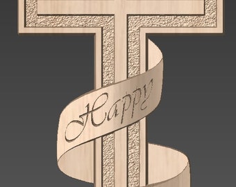 Frohe Ostern Kreuz mit Schleife - Digitale Datei - CNC Datei zum Schnitzen, 3D STL Osterkreuz