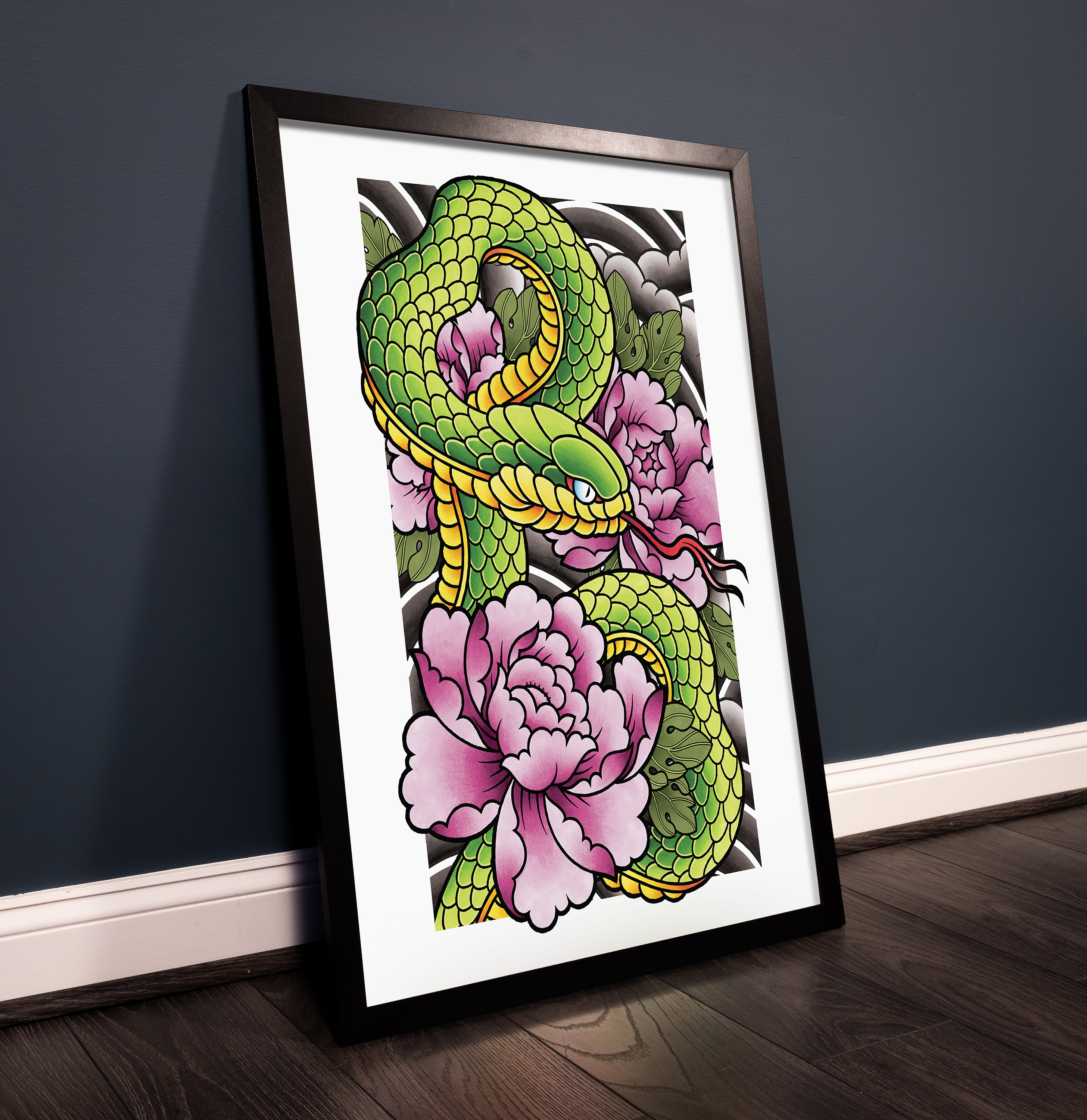 蛇と花の手描きアート作品 蛇と花の手描きアート作品 【公式通販】