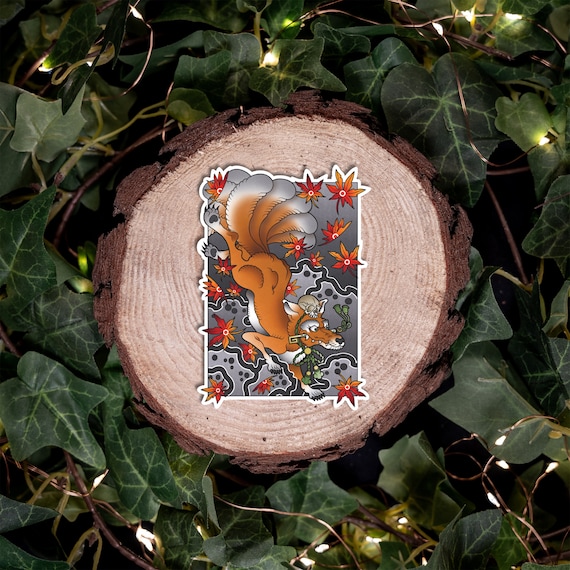Kitsune Nine Tails Fox Traditional Irezumi Tattoo Flash Fine Art