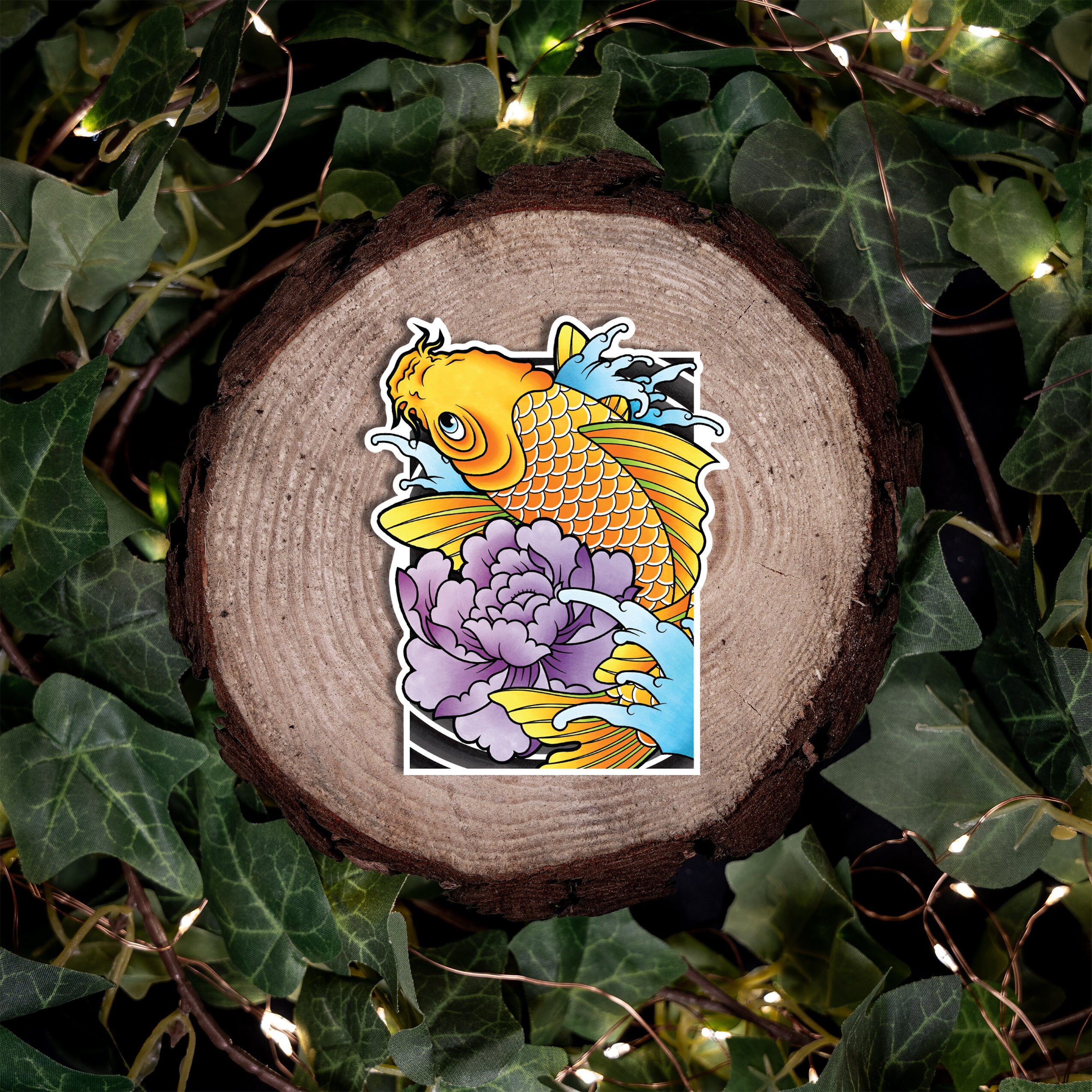 Koi Fish and Peony Traditional Hand Drawn Irezumi Tattoo Flash