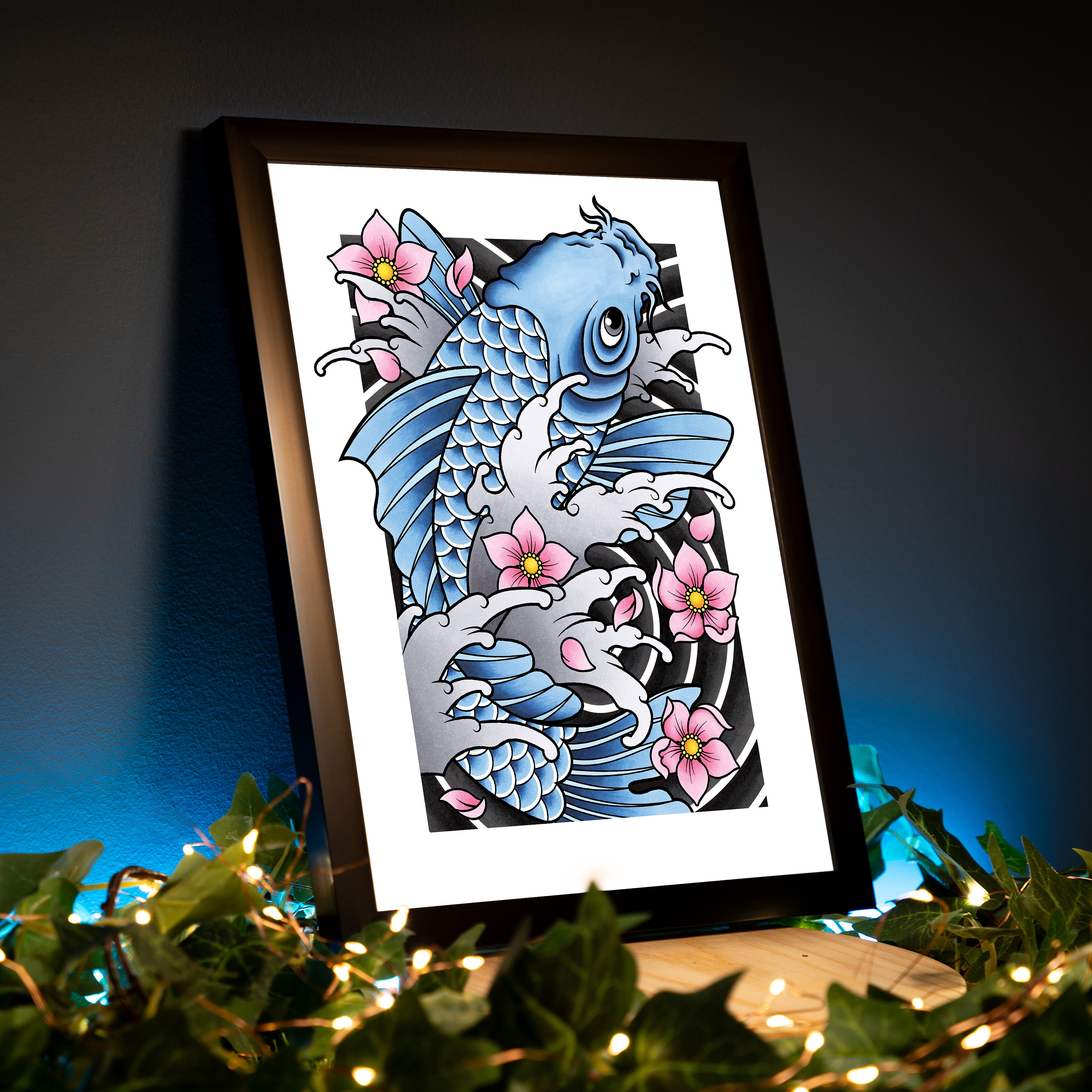 Koi Fish and Sakura Cherry Blossom Flower Traditional Irezumi