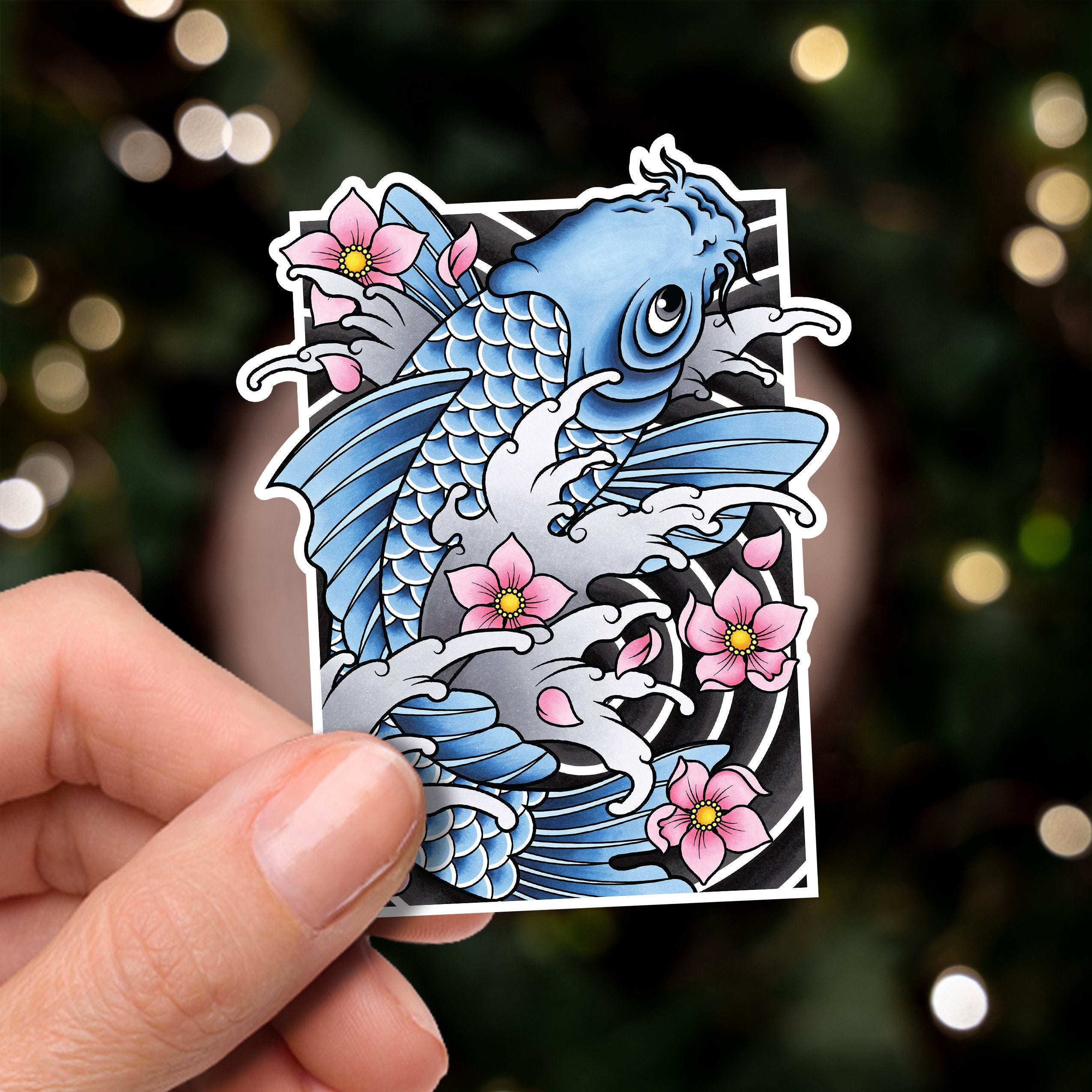 Koi Fish and Sakura Cherry Blossom Traditional Hand Drawn Irezumi