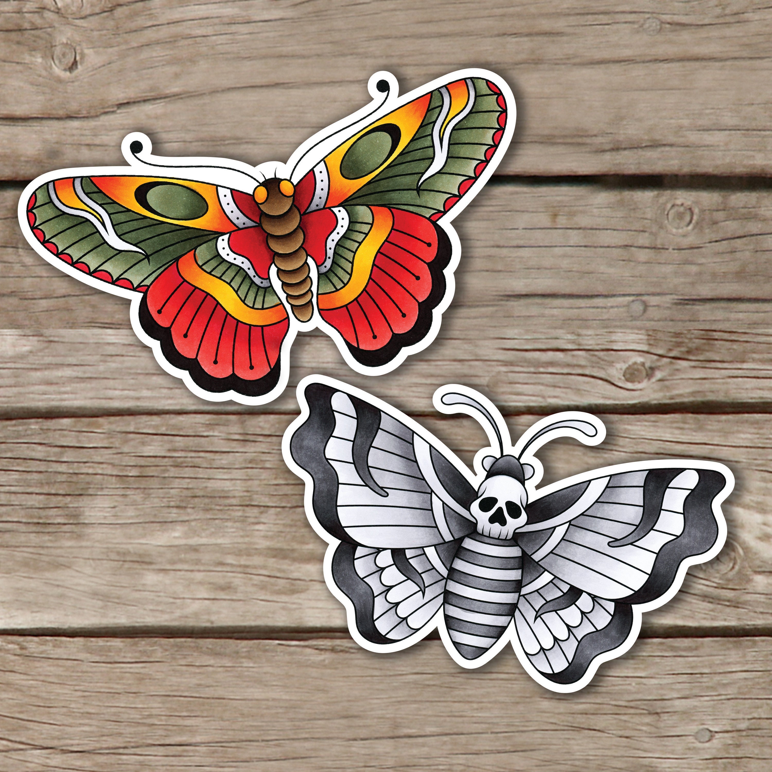 Traditional Tattoo Style Moths Hand Drawn Print Stickers - Etsy Singapore