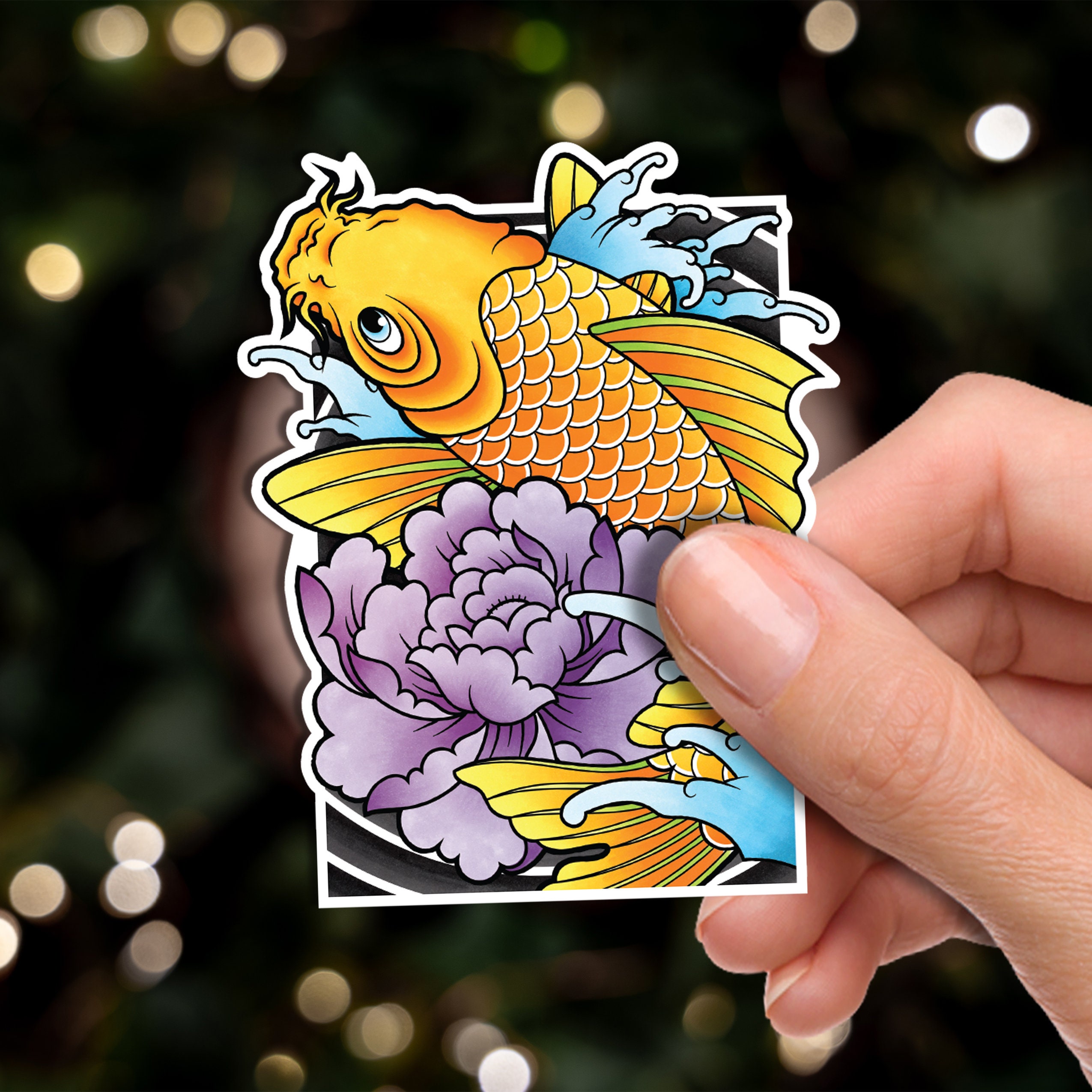 Koi Fish and Peony Traditional Hand Drawn Irezumi Tattoo Flash
