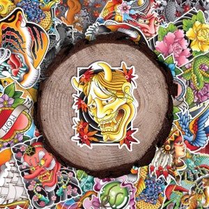 Hannya Oni Noh Mask Traditionelles Irezumi Tattoo Flash Fine Art Wasserdichter Vinyl-Aufkleber und Postkarten-Kunstdruck