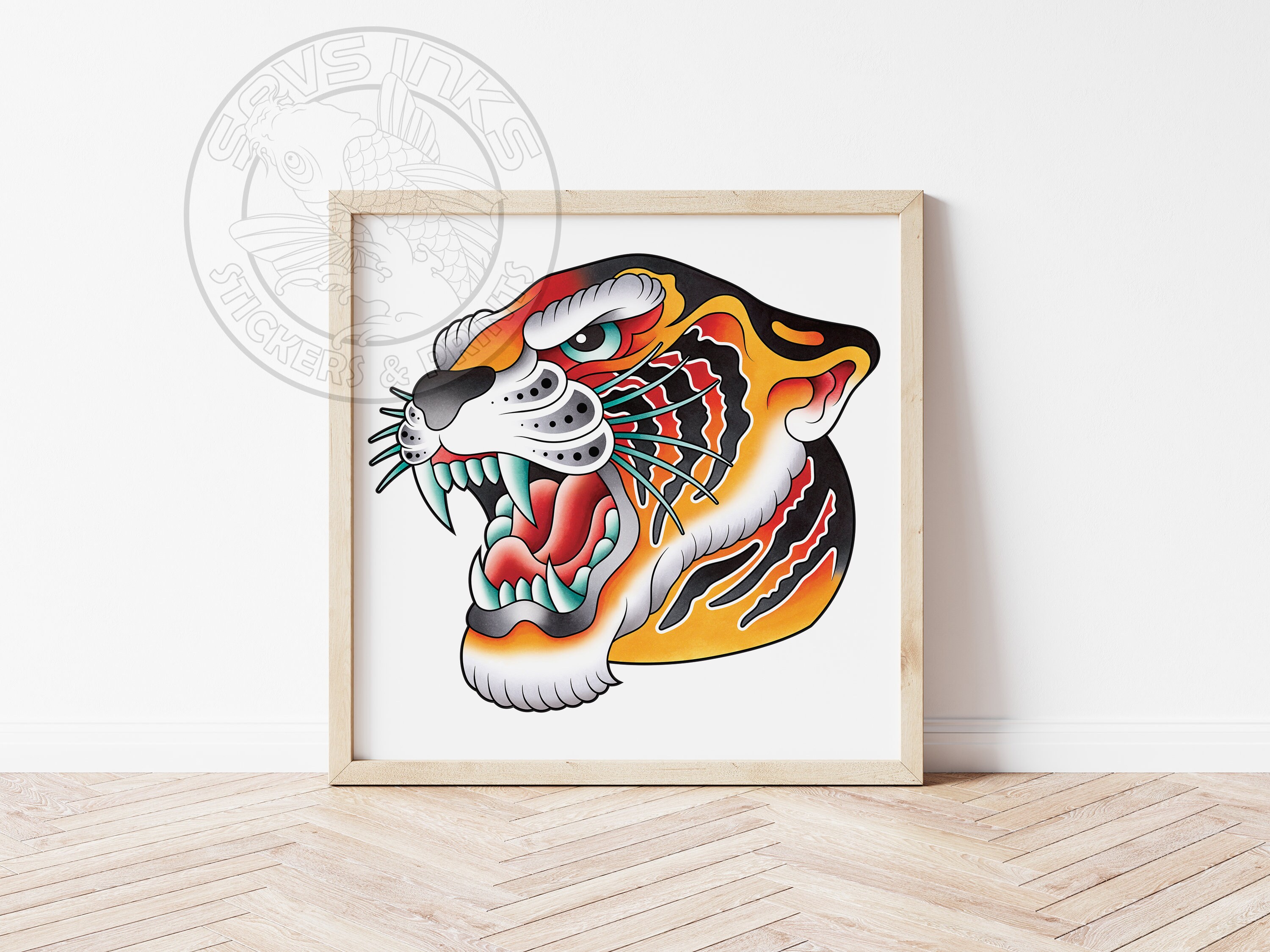 Traditional Tiger Head Tattoo Flash Hand Drawn Art Print - Etsy New Zealand