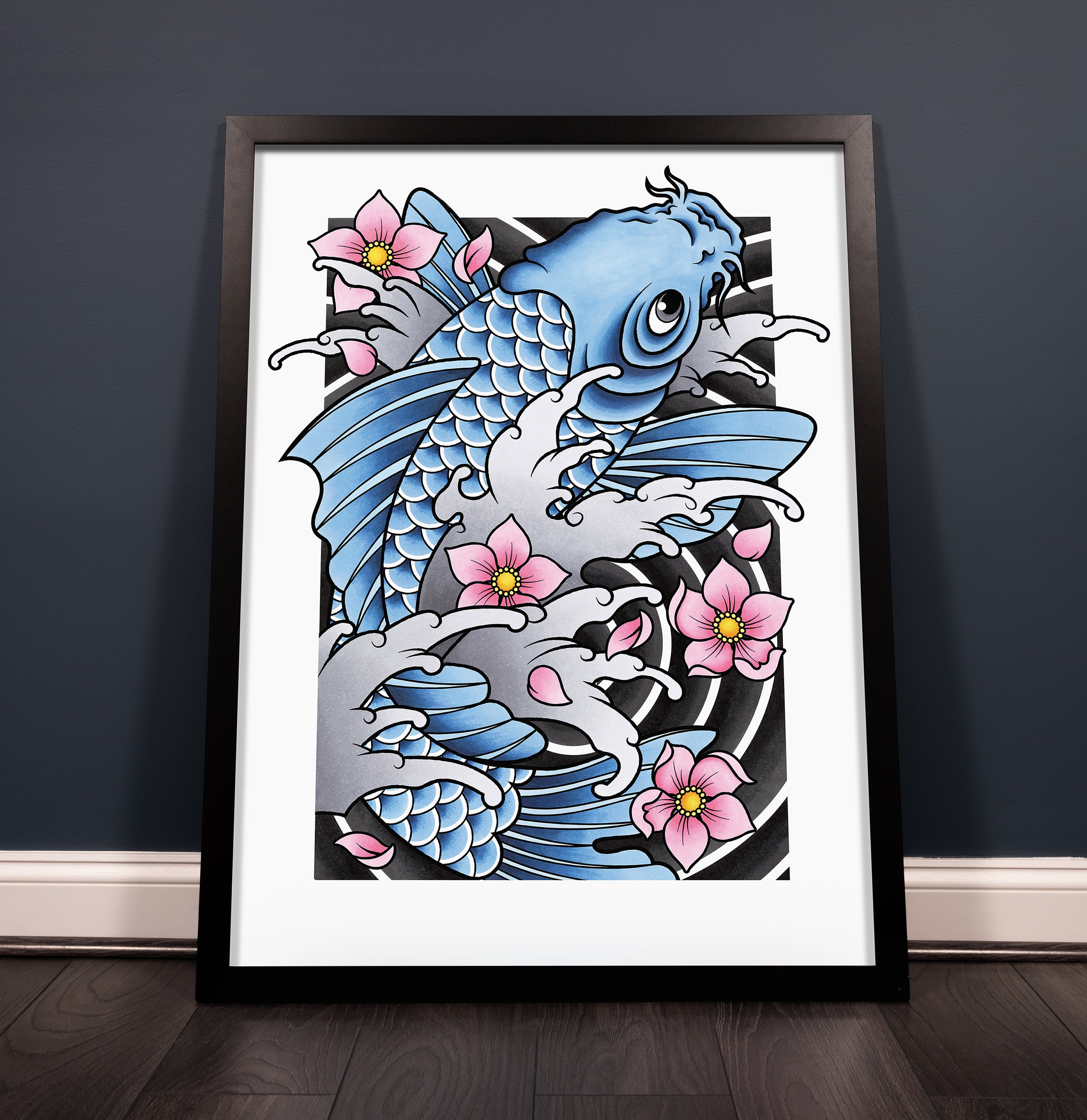 Koi Fish and Sakura Cherry Blossom Flower Traditional Irezumi