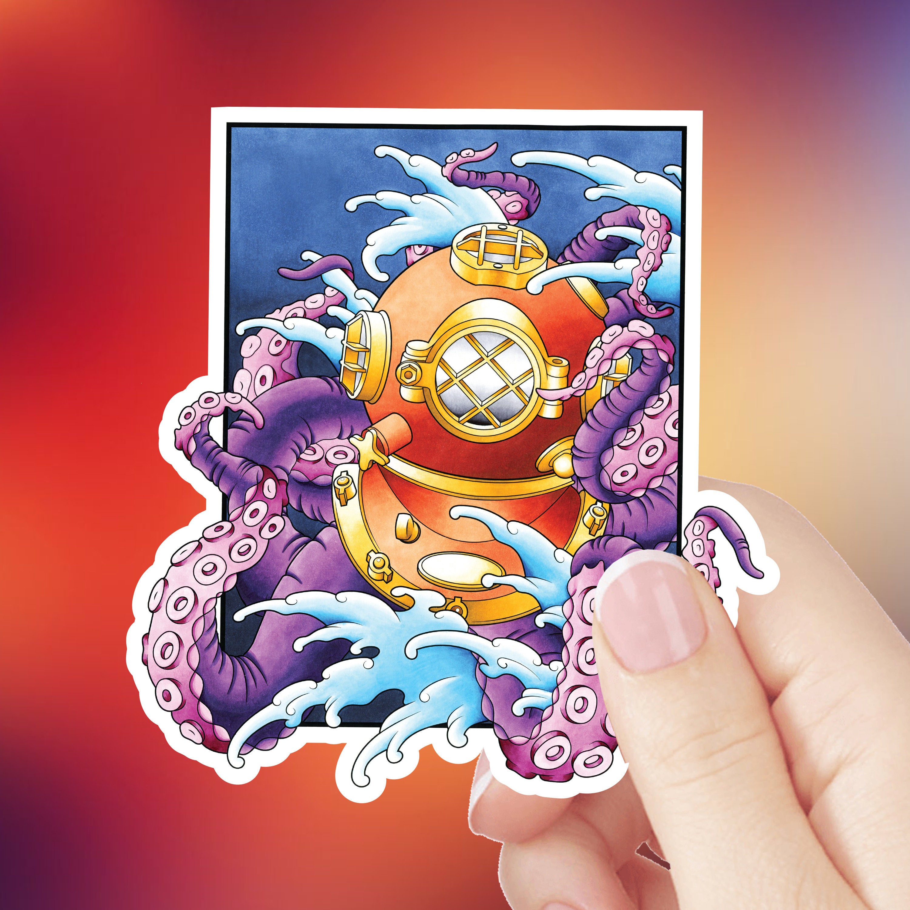 Octopus Dive Helmet Traditional Tattoo Flash Art Print Sticker Etsy