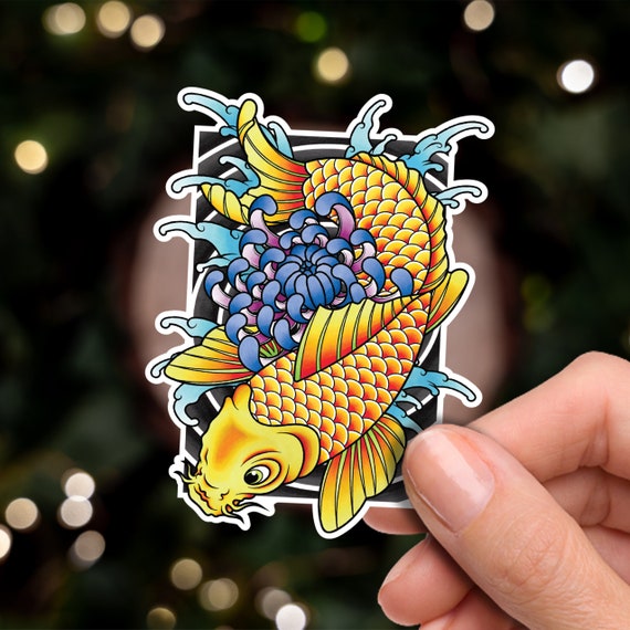 Koi Fish and Chrysanthemum Traditional Hand Drawn Irezumi Tattoo