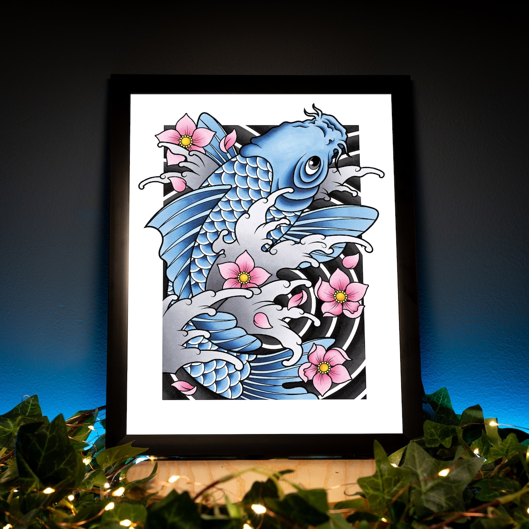 Koi Fish and Sakura Cherry Blossom Flower Traditional Irezumi Japanese  Tattoo Flash Hand Drawn Original Art Print Poster - Etsy, image size:1080x1080