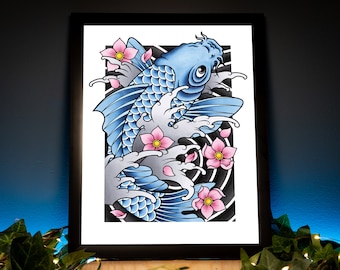 龍と桜の伝統的な入れ墨、日本のタトゥーフラッシュ手描きのオリジナル