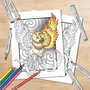 print your own adult coloring book page japanese phoenix etsy ireland