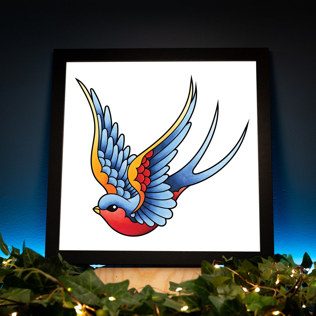 Neo Traditional Sailor Jerry Style Swallow Tattoo Flash Left