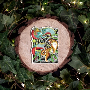 Ryu Dragon & Tiger Traditional Hand Drawn  Irezumi Tattoo Flash Fine Art Waterproof Vinyl Sticker and Postcard Art Print