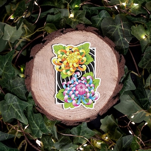 Chrysanthemum Flower Traditional Irezumi Tattoo Flash Fine Art Waterproof Vinyl Sticker and Postcard Art Print