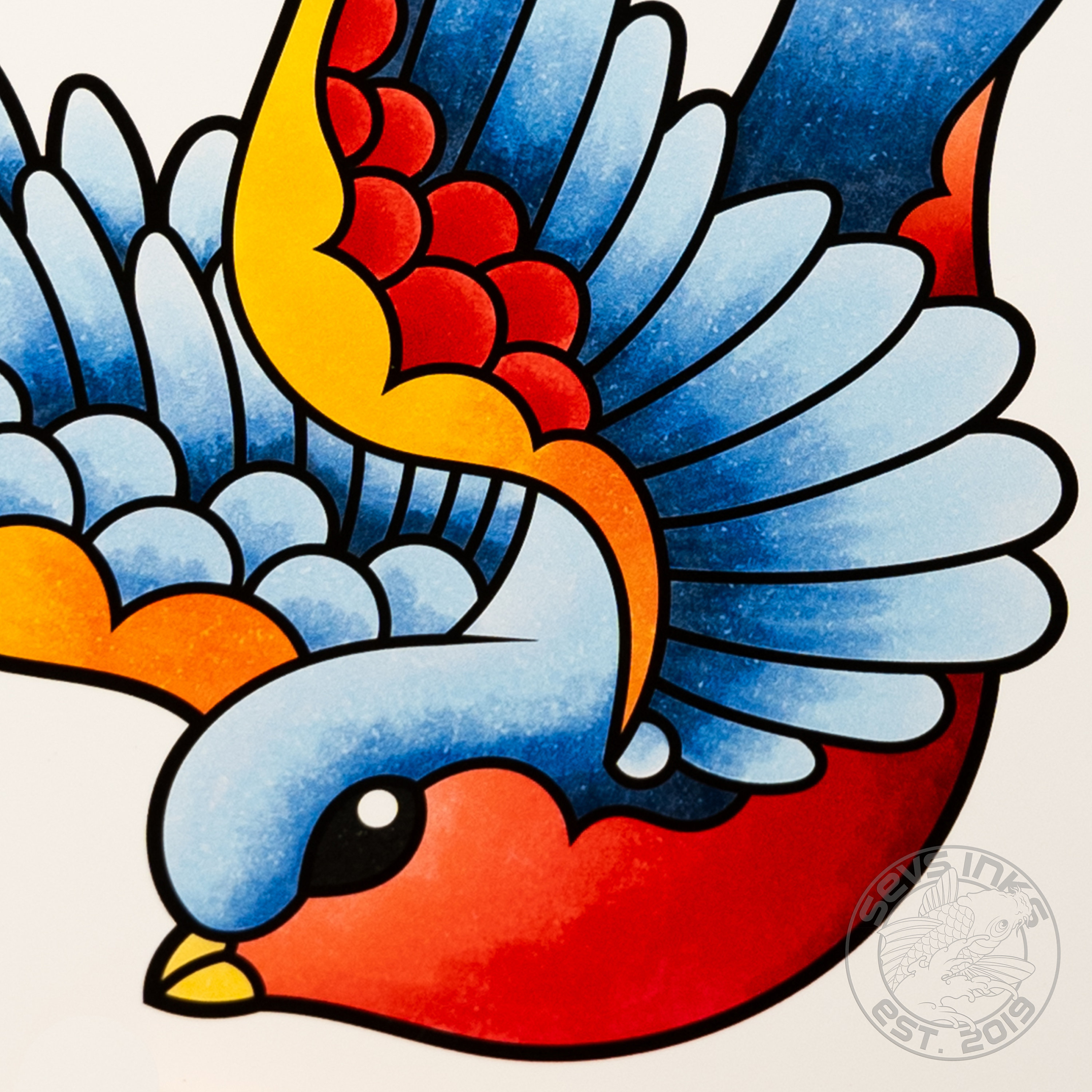 Neo Traditional Sailor Jerry Style Swallow Tattoo Flash Left