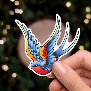 セーラージェリースタイル スワロー アメリカントラディショナルタトゥー フラッシュファインアート 防水ビニールステッカーとポストカードアートプリント