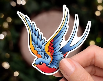 Sailor Jerry Style Swallow American Traditional Tattoo Flash Fine Art Waterproof Vinyl Sticker and Postcard Art Print