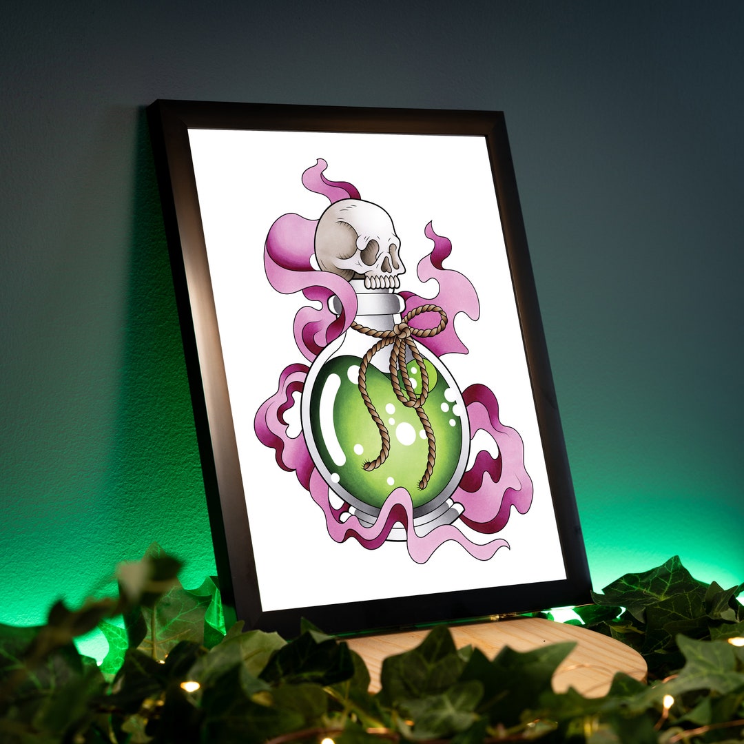 Neo Traditional Potion Bottle Inspired Tattoo Flash Hand Drawn