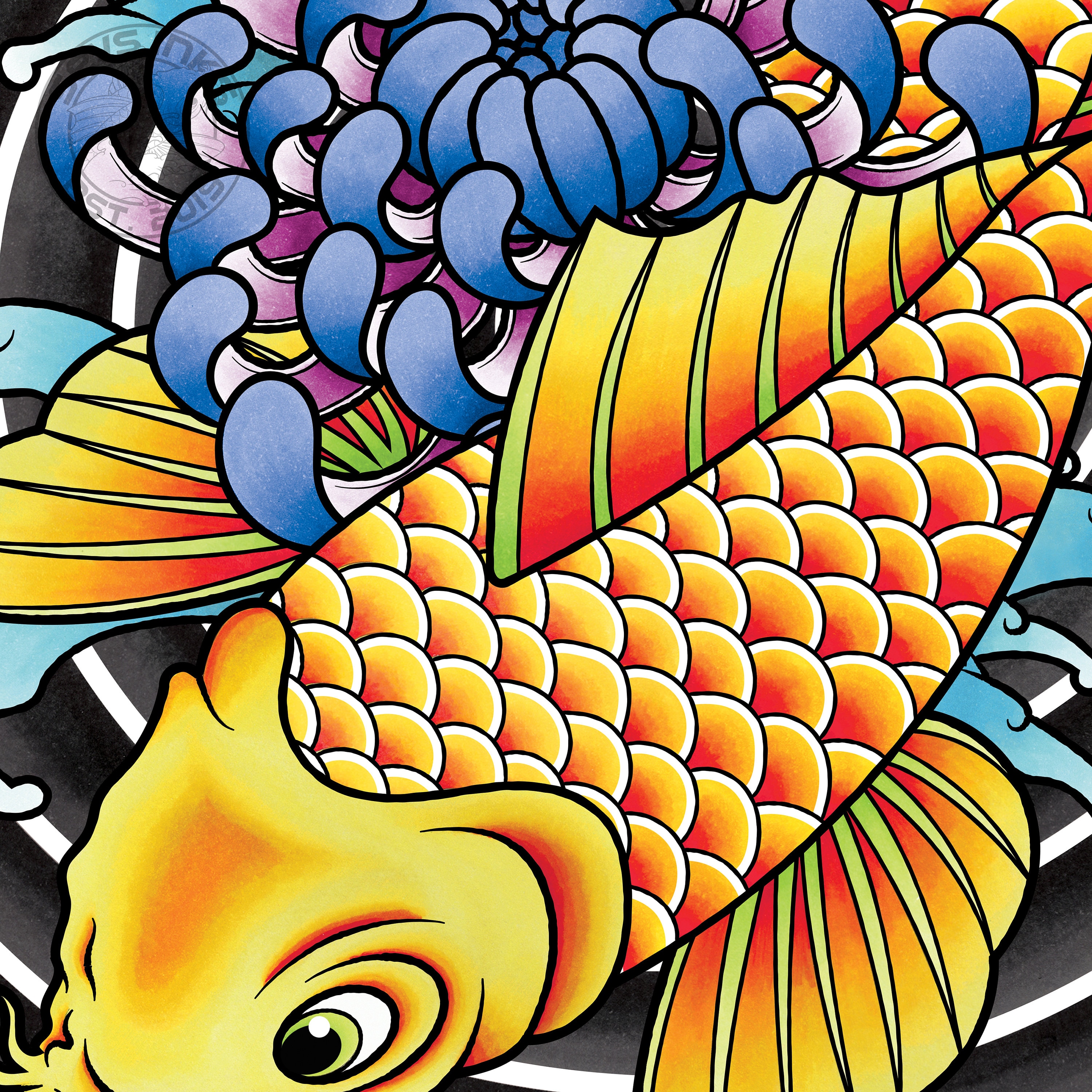 Koi Fish and Chrysanthemum Traditional Hand Drawn Irezumi Tattoo Flash Fine  Art Waterproof Vinyl Sticker and Postcard Art Print - Etsy, image size:3000x3000