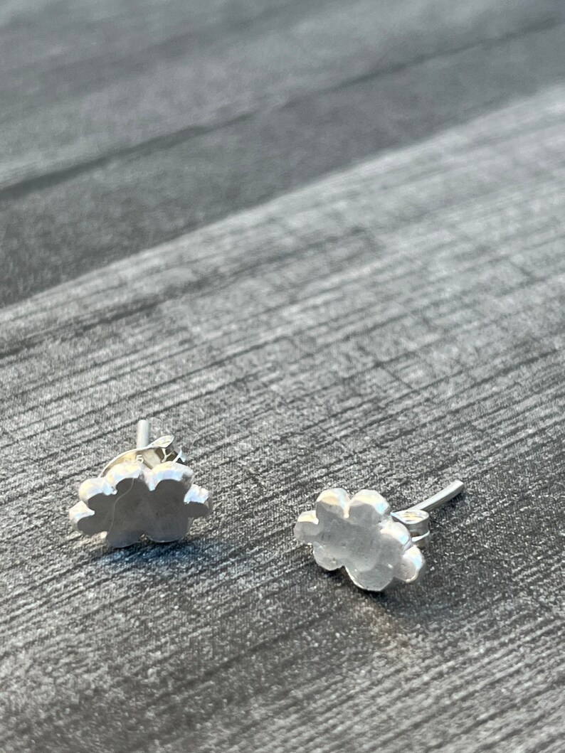 Silver Cloud Studs. Cloud studs, dainty studs, hammered cloud studs, plain silver studs, small silver studs. image 6