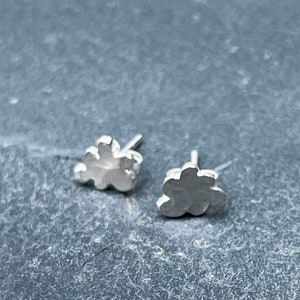 Silver Cloud Studs. Cloud studs, dainty studs, hammered cloud studs, plain silver studs, small silver studs. image 9