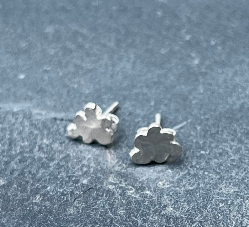 Silver Cloud Studs. Cloud studs, dainty studs, hammered cloud studs, plain silver studs, small silver studs. image 9