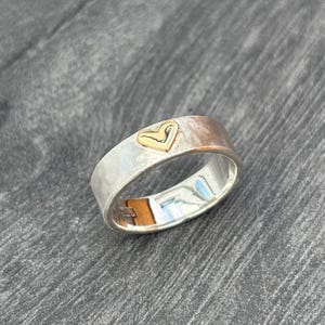 Hammered Sterling Silver Ring with 9ct Gold Heart