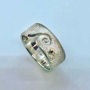 Silver Wave Ring. Wave ring. Sea themed ring, wave ring. Silver and ring, mixed metals ring, gold dot ring, wave band, silver ocean ring,