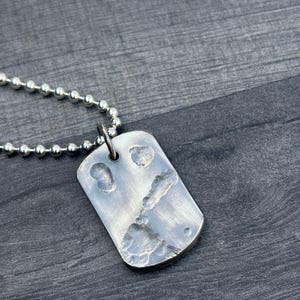 Hammered Sterling Silver Dog Tag Necklace: Chunky Unisex I.D. Pendant