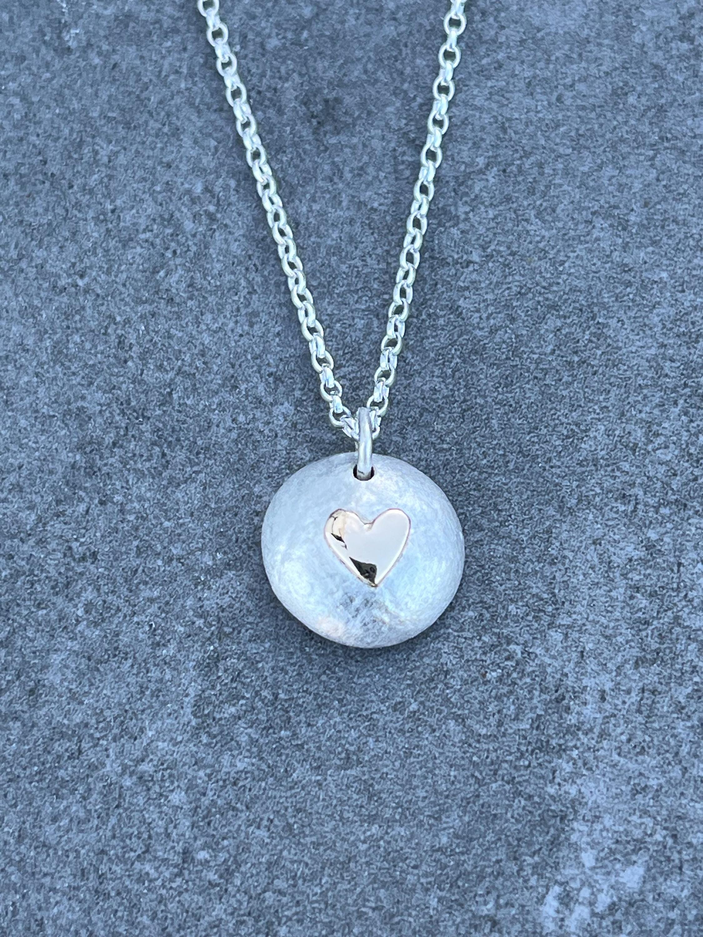 Gold Heart Pebble Pendant, Gift for Her, Gold Heart Necklace