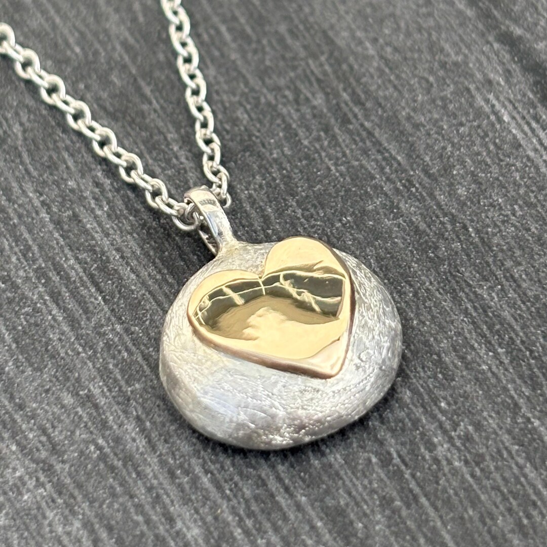 Gold Heart Sterling Silver Pebble Pendant Necklace - Etsy
