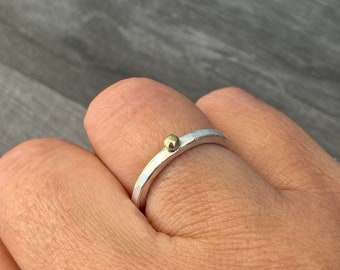 Chunky Gold Dot Ring. Silver and gold hammered ring. Square wire ring, stacking ring, dainty hammered ring, 2mm wide hammered ring.