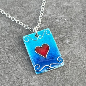 Sterling Silver Enamel Pendant: Red Heart, Fairytale Necklace