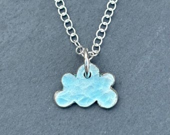 Sterling Silver Cloud Pendant: Light Blue Enamel, 18" Chain