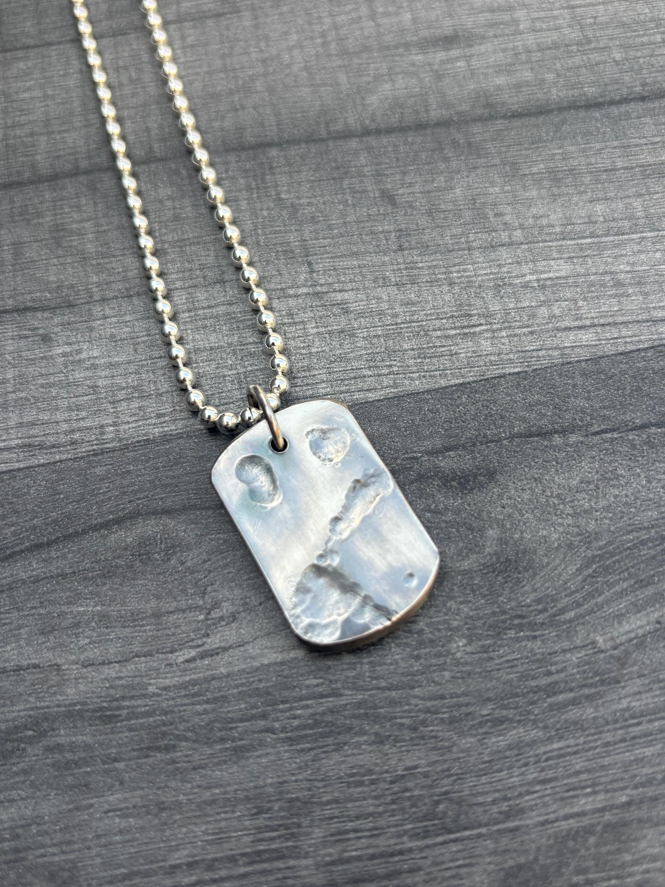 Hammered Sterling Silver Dog Tag Necklace: Chunky Unisex I.D.