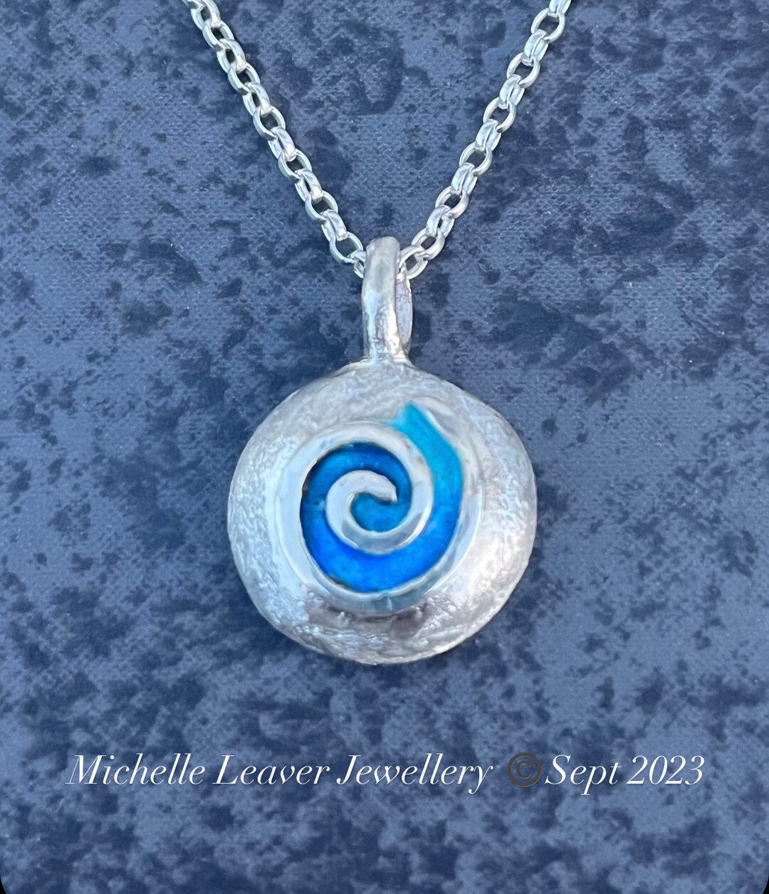 Sterling Silver Enamel Pebble Pendant - Spiral Necklace - Etsy