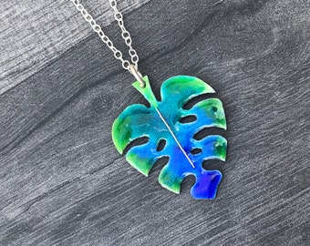 Enamel Montserrat Leaf Pendant: Sterling Silver Necklace