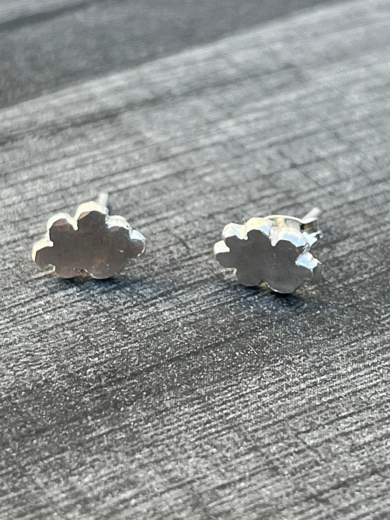 Silver Cloud Studs. Cloud studs, dainty studs, hammered cloud studs, plain silver studs, small silver studs. image 4