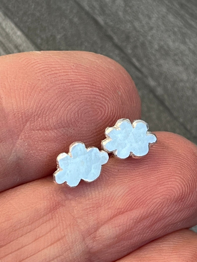 Silver Cloud Studs. Cloud studs, dainty studs, hammered cloud studs, plain silver studs, small silver studs. image 3