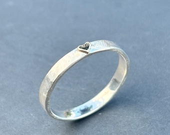 Hammered Sterling Silver Ring with 9ct Gold Heart