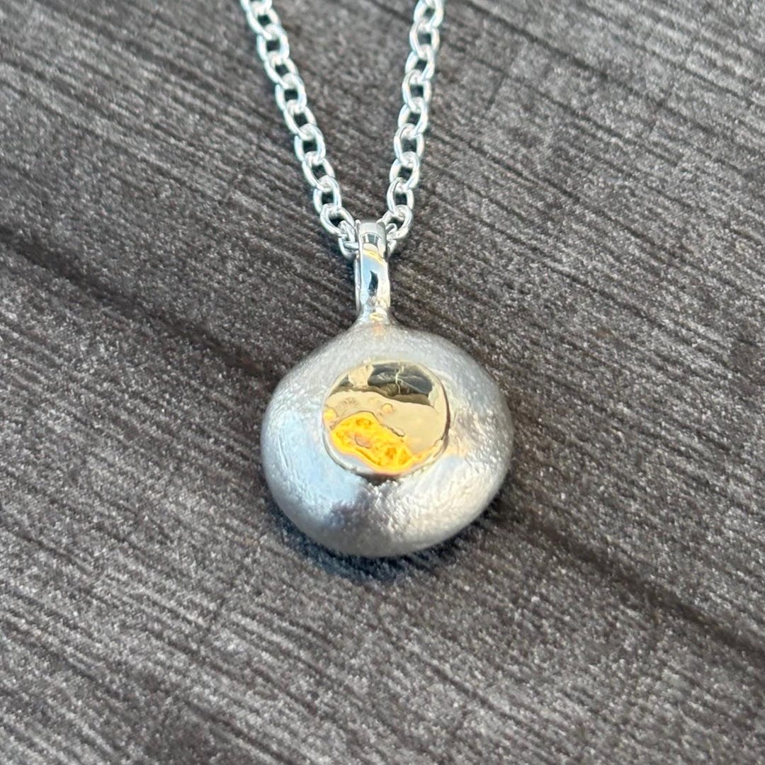 Hammered Gold & Sterling Silver Pebble Pendant - 18" Chain - Etsy