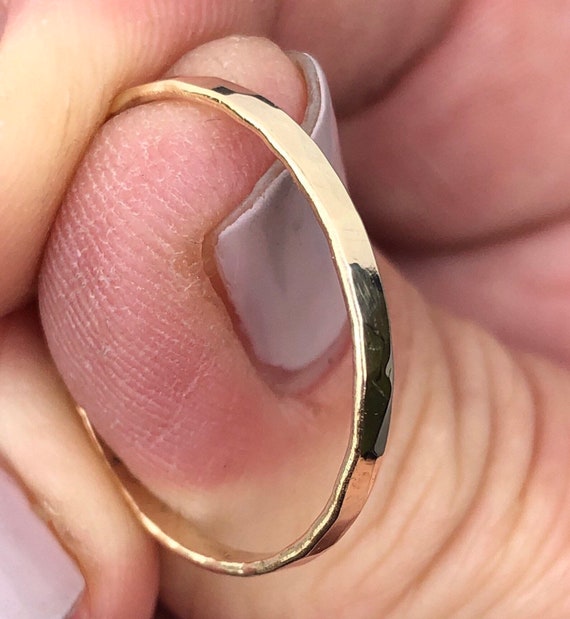 Gold Hammered Ring. Narrow Gold Band 9ct Gold Ring Hammered Gold