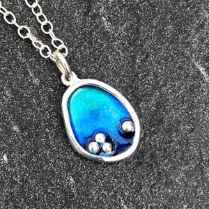 Sterling Silver Enamel Pendant: Blue Rock Pool Necklace, pebble pendant