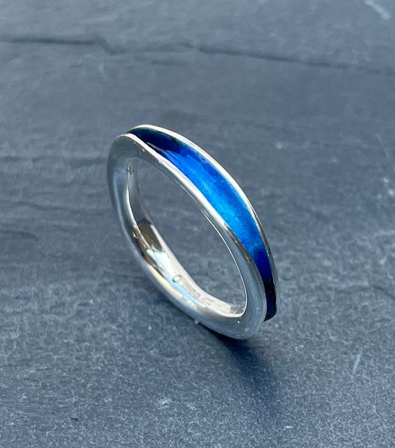 Enamel Ring Freeform Ring Blue Enamel Ring Ocean Ring Blue River Ring Sea Ring Silver and Blue Ring Enamel Ring Enamel Wave Ring Etsy
