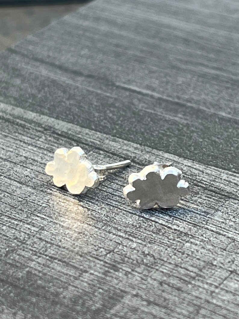 Silver Cloud Studs. Cloud studs, dainty studs, hammered cloud studs, plain silver studs, small silver studs. image 1