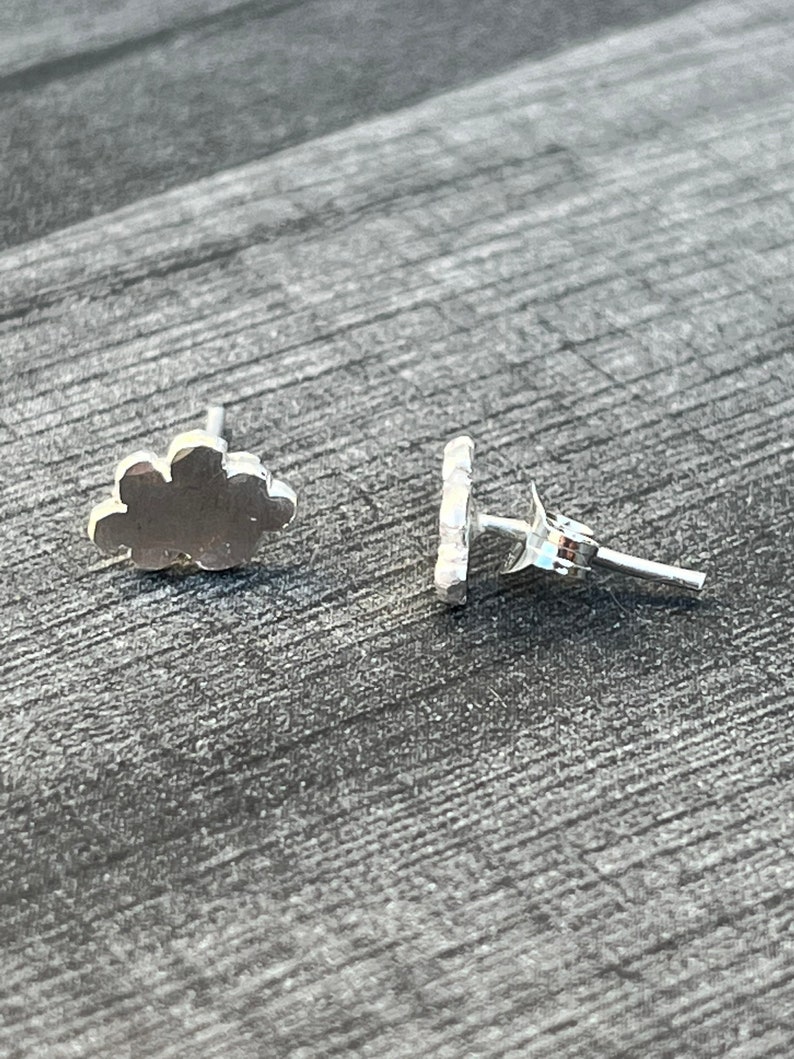 Silver Cloud Studs. Cloud studs, dainty studs, hammered cloud studs, plain silver studs, small silver studs. image 8