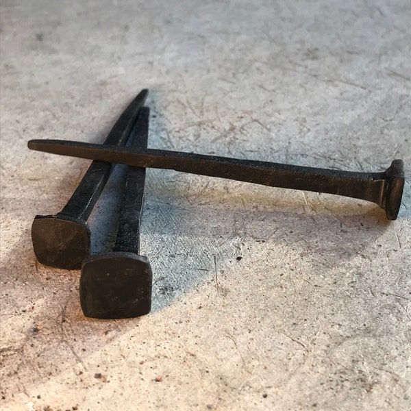 Set of 3 Handmade Square Nails, Forged by Blacksmith, 4 Inch Length